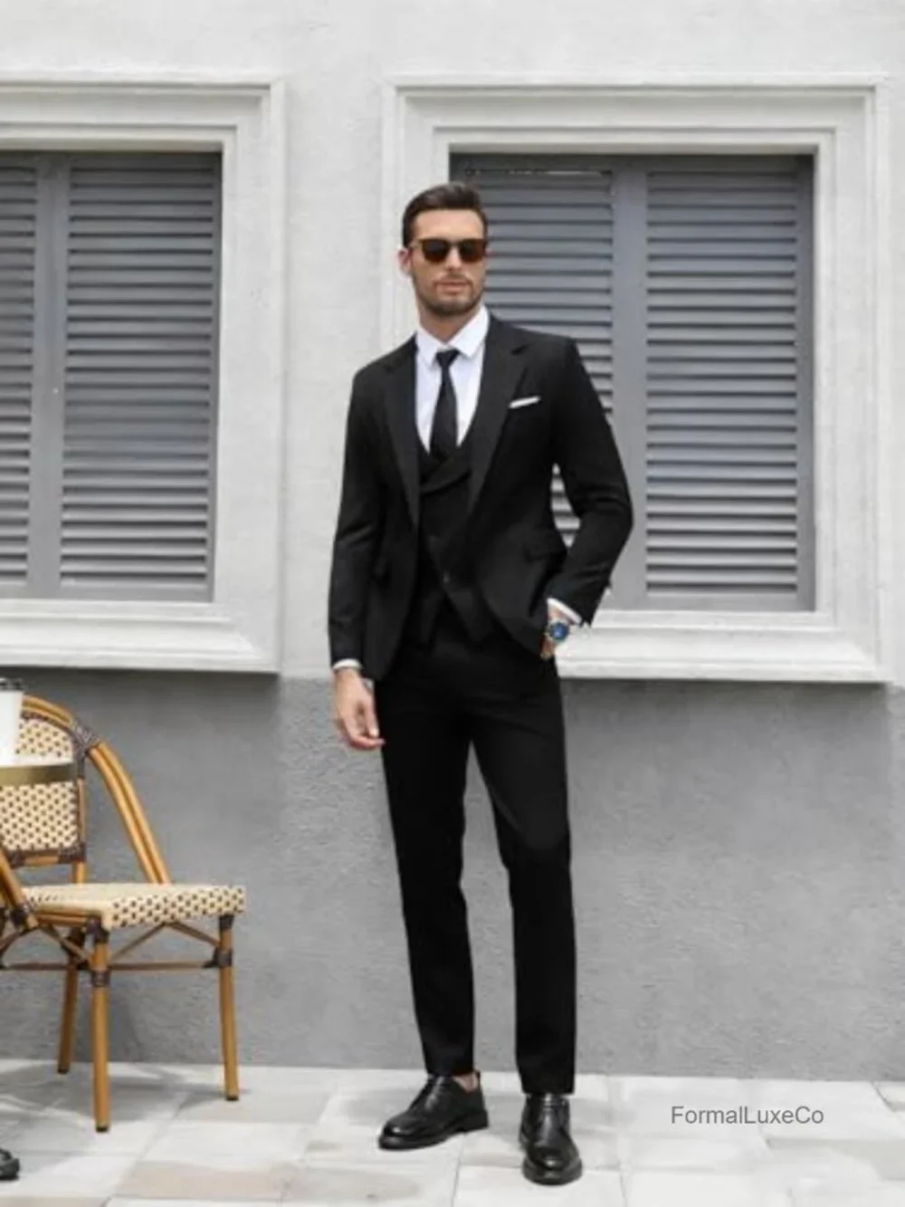 Men's 3 Piece Slim Fit Suit Set - Wedding Tuxedo Double Breasted Blazer Vest